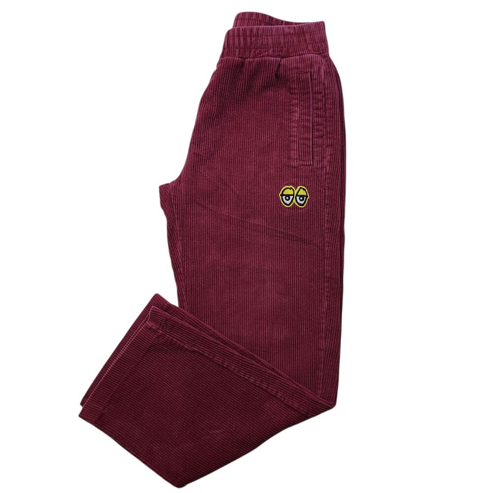 Krooked Skateboarding Pants Mens Small Burgundy Corduroy Straight Leg Eyes Logo - Picture 9 of 10